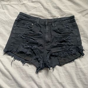 Black distressed jean shorts. American eagle. Size 8.